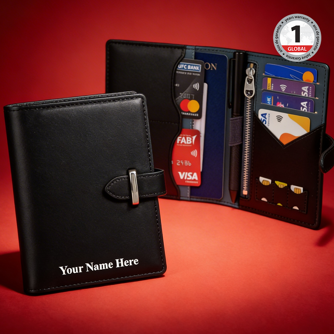 Personalised Ambassador RFID Passport, Cards, &, Currency Organizer Wallet - Black (Cash on Delivery - Not Applicable)