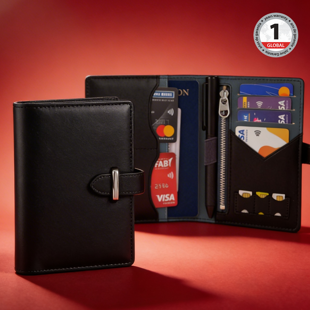 Ambassador RFID Passport, Cards, & Currency Organizer Wallet - Black